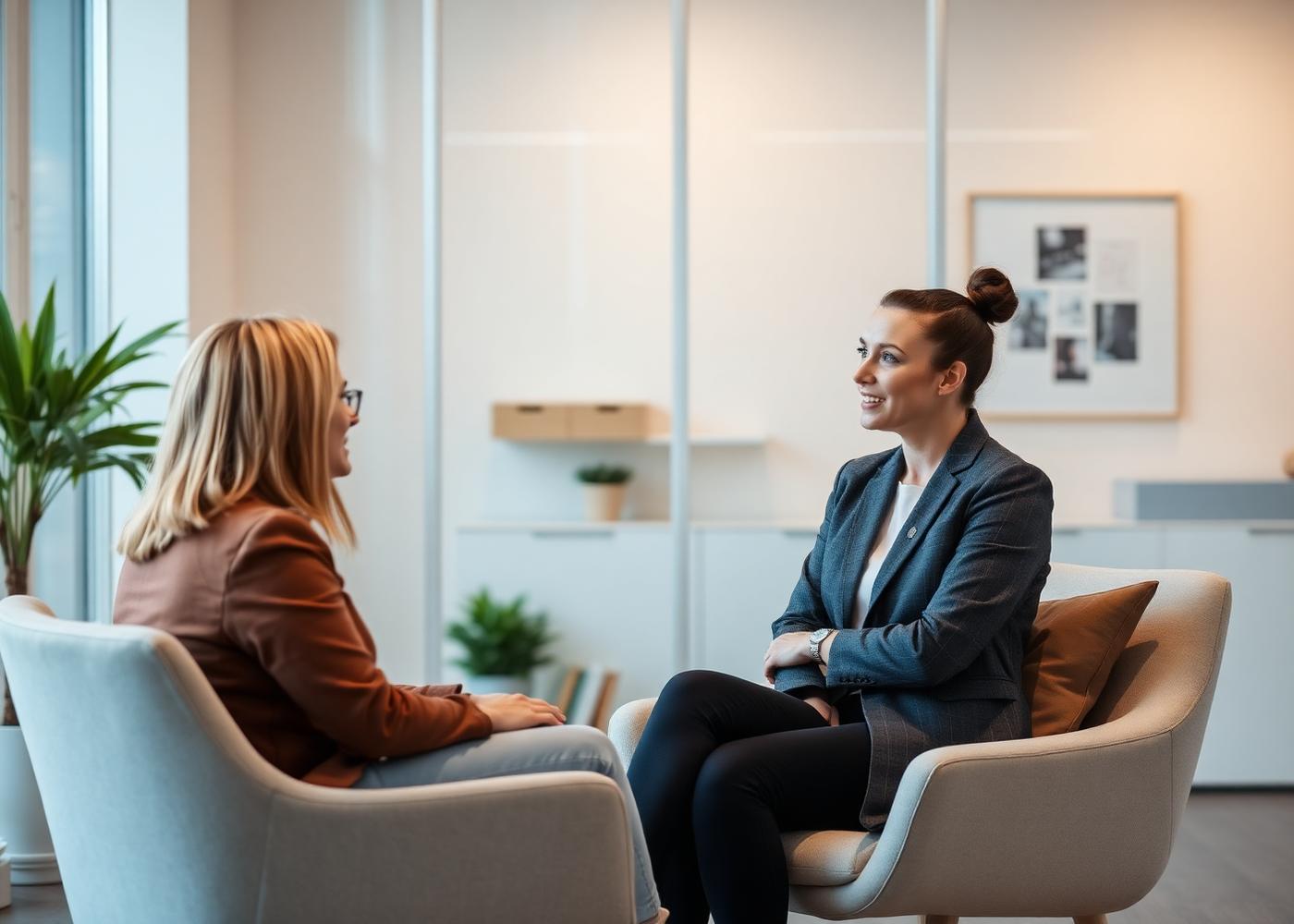 One-on-one coaching session in a bright modern office